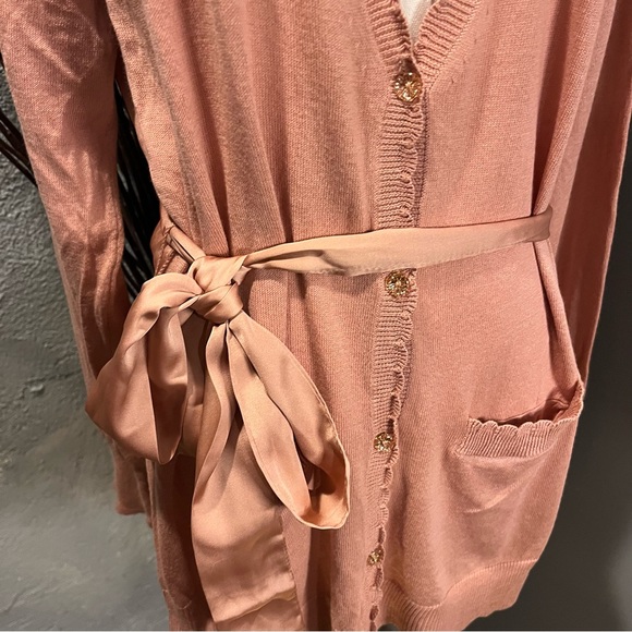 🌸NWT ELLE BLUSH PINK CARDIGAN SWEATER WITH SATIN BOW🌸 - Picture 3 of 8